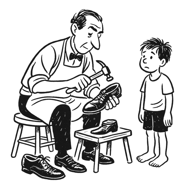 Illustration of a cobbler and child